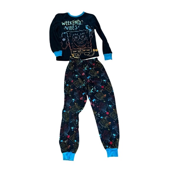 🌼 5/$25 SpongeBob Kids Pajama Set Size 7/8 Weekend Vibes Long Sleeve Pants - Picture 1 of 13